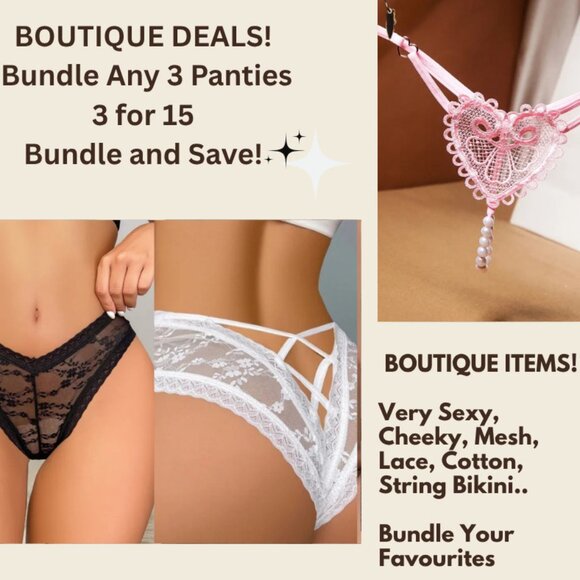 3/$15 New White Floral Lace Panty Bow Sexy Low Waist Thong Underwear Lingerie - Picture 2 of 6